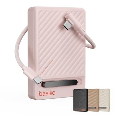 Imagem de Basike, Power Bank Indução10000 mAh, Carregador Portatil Indução, Carregamento Rápido Máximo de 22,5W, Cabo USB-C Removível e Suporte Ajustável, para iPhone Série 16/15/14/13/12, AirPods (Rosa)