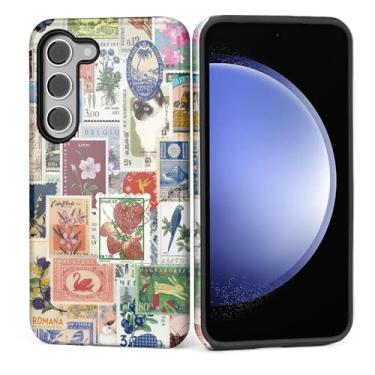 Imagem de Kapadiy Capa para Samsung Galaxy S24 FE [design de colagem de carimbo vintage] - Proteção dupla híbrida (silicone + policarbonato rígido) à prova de choque, capa protetora para homens e mulheres