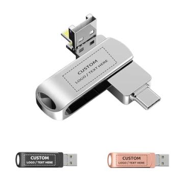 Imagem de Pen drive USB OTG personalizado, giratório 4 em 1, multifuncional USB 3.0, pen drive, ideal para eventos de negócios, presentes corporativos e brindes promocionais (64 GB, 50 peças)
