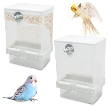 Imagem de Tfwadmx 2 peças de alimentadores automáticos para pássaros, calopsita, recipiente de sementes, pratos de papagaio, acessórios de gaiola de periquito, alimentador de pássaros com divisória para canário