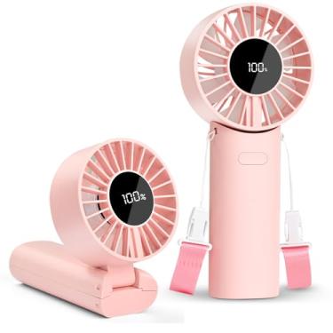 Imagem de NEXHC Ventilador portátil dobrável, motor de 5 velocidades, tela de LED, 10 horas de duração, ventilador portátil 3 em 1 para atividades ao ar livre, viagens, praia