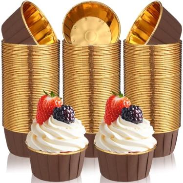 Imagem de Gandeer Pacote com 300 copos de cupcake dourados, forros de muffin descartáveis a granel, embalagens de 118 ml, papel de alumínio, mini metálico, descartável, festa, casamento, festival, suprimento