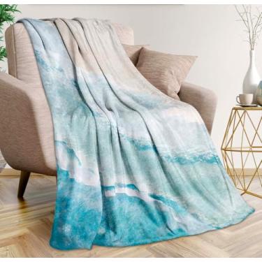 Imagem de Cobertor de praia costeira ultramacio aconchegante decoração costeira cobertores de lã leve azul-petróleo arte oceano cobertor de flanela para sofá cama decoração de casa (127 cm C x 101 cm L, litoral