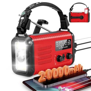 Imagem de Rádio de manivela de emergência 20000mAh/74000mWh, rádio meteorológico NOAA com Am Fm NOAA, rádios operados por bateria solar com lanterna carregador de celular, alarme SOS, bússola e lâmpada de
