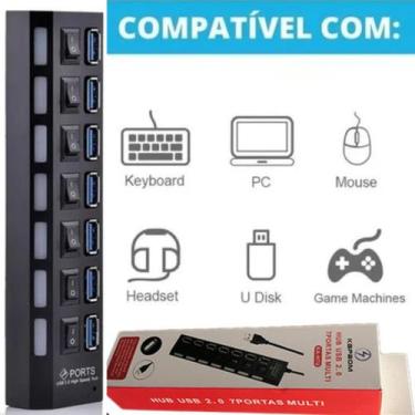 Imagem de Hub USB 2.0 com 7 Portas  Ideal para Conectar Múltiplos Dispositivos U