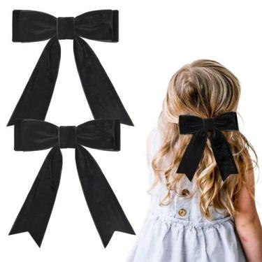 Imagem de Laços de cabelo Aileam Velvet Black de 5 polegadas para meninas e cria