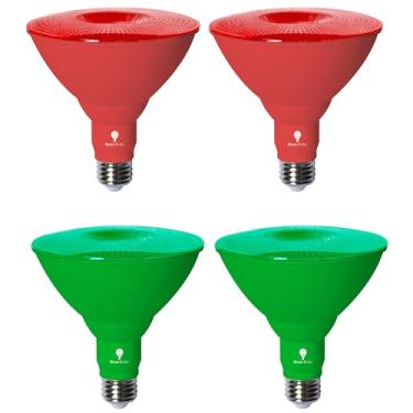 Imagem de Pacote com 4 lâmpadas BlueX LED Par38 Flood Green Red - 18W (equivalente a 120 Watts) - Regulável - Luzes LED E26 verdes vermelhas, decoração de festa, varanda, iluminação natalina para casa