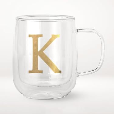 Imagem de COLLECTIVE HOME - Copos de café expresso, canecas de café de vidro de parede dupla, caneca de café isolada com alça, presentes personalizados para mulheres, homens, Natal, copos de monograma de 400 ml