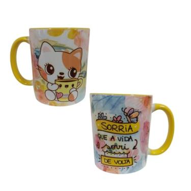 Imagem de Caneca de Porcelana Personalizada, 325 ml, Frases Amor por Gatos, Sorria Que a Vida Sorri de Volta
