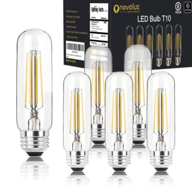 Imagem de NOVELUX Lâmpada Edison de 12 cm, lâmpada LED E26 branca macia 2700K, regulável, 800LM T10 T9, lâmpadas tubulares de vidro transparente, lâmpadas AC 120V iguais a 80 watts para lustre pendente de
