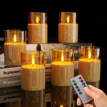 Imagem de AFINETH Velas votivas de vidro sem chama, velas operadas por bateria de 5 cm x 7,6 cm com controle remoto, velas cintilantes de cera real sem chama, pacote com 6 velas de LED realistas para festa de