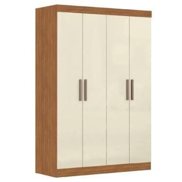Imagem de Modulo De Guarda Roupas Para Quarto 4 Portas E 2 Gavetas Madrid Maxel Madeirado/off White