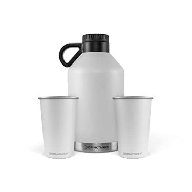 Imagem de DrinkTanks Growler de aço inoxidável isolado de 1,8 g com 2 copos de metal reutilizáveis de 473 ml – Conjunto de Growler de cerveja selado a vácuo para cerveja artesanal, água, uso ao ar livre, à
