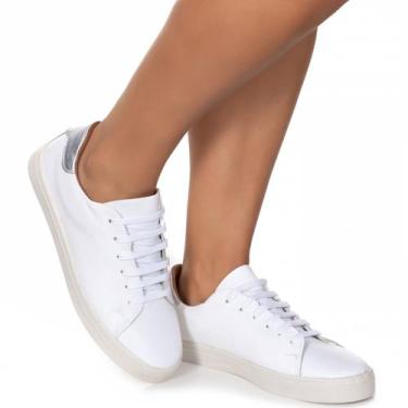 Imagem de Tênis Feminino Em Couro Legítimo - Alice Monteiro, Branco, Prata, 36