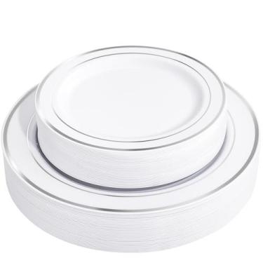 Imagem de Pratos de plástico FLOWERCAT Silver 60 unidades (30 para jantar, 30 so