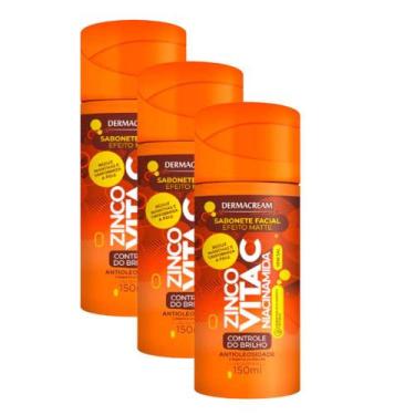 Imagem de Kit 3 Sabonete Facial Efeito Matte Dermacream Zinco + Vita C Niacinami