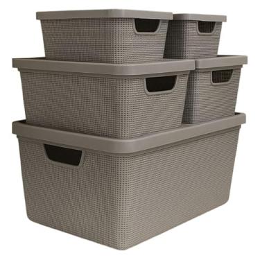 Imagem de Cesto Organizador com Tampa Caixa Organizadora de Plástico Multiuso Cesta Organizadora para Armazenamento Caixas Organizadoras(CINZA)