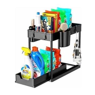Imagem de Organizador de Pia de 2 Andares com Gavetas Deslizantes - Prateleira Multiuso para Armário de Cozinha e Banheiro