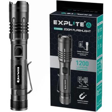 Imagem de EXPLITE Lanterna de zoom recarregável com difusor e tampa magnética de clipe, cabo USB-C 3 em 1 - IP66 à prova d'água, alto lúmens, luz de LED portátil super brilhante para acampamento, emergência, ao