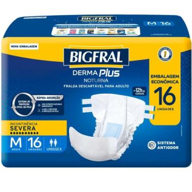 Imagem de Fralda Geriátrica Unissex Bigfral Derma Plus Noturna M 16 Unidades