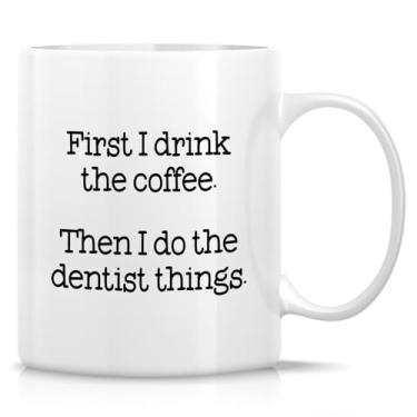 Imagem de Retreez Caneca engraçada de dentista - 325 ml xícara de café ou chá de cerâmica - presente bem-humorado para dentista, ortodontista - consultório odontológico, aniversário, agradecimento, presente de