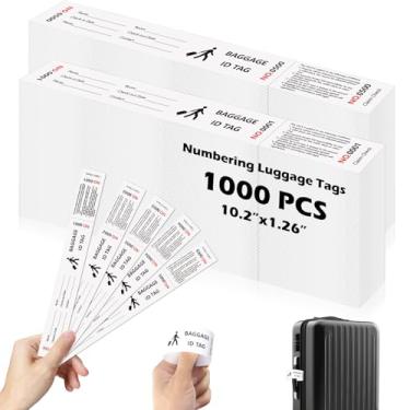 Imagem de 1000 etiquetas de identificação de bagagem de hotel de papel com fita de transferência na parte de trás, etiquetas de bagagem pretas a granel, etiquetas de cheque de bagagem, numeração de série