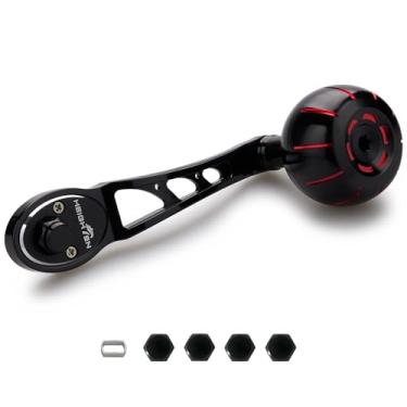 Imagem de HEIGHTEN Carretel de pesca de 80 mm/90 mm para Shimano Daiwa Abu Garci Penn Kastking Lew's Baitcasting Reel Power Crank Acessório (preto e vermelho, cabo de 80 mm/90 mm botão de 42 mm) (1126)