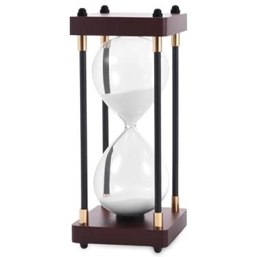 Imagem de Ampulheta vintage, temporizador de areia 15 minutos e 30 minutos, ampulheta decorativa para decoração de casa, mesa de escritório, moldura de madeira marrom areia decorativa (branco - 15 minutos)