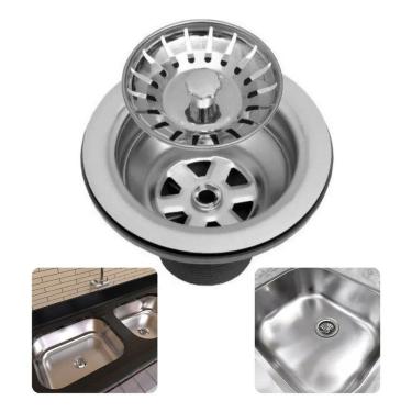 Imagem de Válvula Americana De Inox Pia Cozinha Cuba 3 1/2 + Cestinha