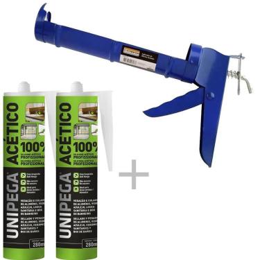 Imagem de Kit Aplicador de silicone + 2 Silicone Acético Incolor Profissional 280ml Unipega