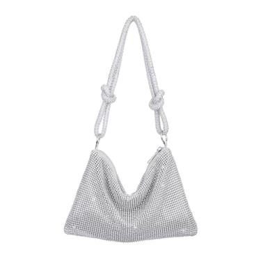 Imagem de Aethland Bolsa feminina com strass, bolsa de noite prateada com glitter brilhante mini bolsas para festa