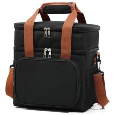 Imagem de Bolsa Termica Lancheira Marmita Grande Alça Ombro Trabalho Passeio Dois Andares (Preto)