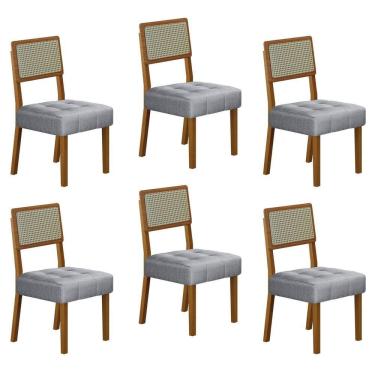 Imagem de Conjunto 6 Cadeiras para Sala de Jantar Pés em Madeira Maciça Liz Prata/Cinza/Freijó