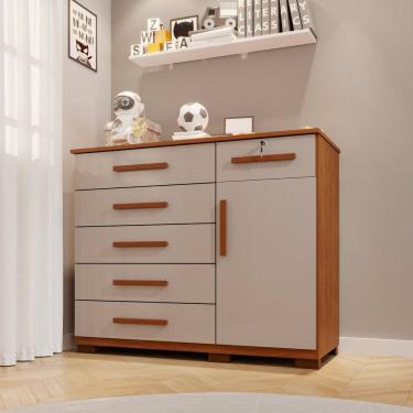 Imagem de Cômoda Infantil 6 Gavetas 1 Porta Sofia Espresso Móveis Cinamomo / Off White