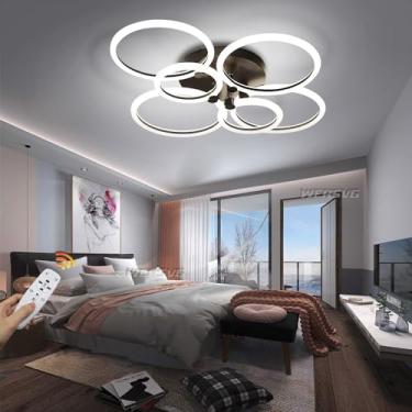 Imagem de Luminária de teto moderna LED, luminária de teto regulável, grande, para sala de estar, com controle remoto, luminária criativa de anel, abajur de acrílico, iluminação LED, quarto, sala de j