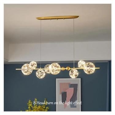 Imagem de Lustre de bola de vidro LED Anel dourado Sala de estar Jantar Pingente Decoração para casa Iluminação interna Lustre Luminária