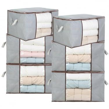 Imagem de PercyEffie 6 peças, organizador de armário, sacos de armazenamento de roupas, edredom, recipientes de cama com zíper grande, janela transparente e alças para organizar o quarto, edredom king