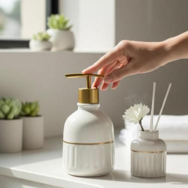 Imagem de Kit Lavabo Porta Sabonete Liquido e Difusor Jogo de Banheiro Sabonetei