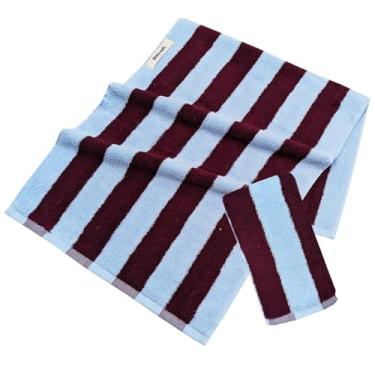 Imagem de Lacomfy Conjunto de 2 toalhas de mão azuis e vermelhas 100% algodão clássico listrado toalhas de banheiro ultra macias e absorventes toalhas decorativas para cozinha spa praia, 35 x 76 cm