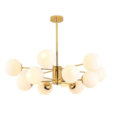 Imagem de LILINWAN Luminária de teto de montagem semiembutida com globo clássico, lustre Sputnik, vidro fosco branco, acabamento dourado, compatível com sala de estar, sala de jantar, quarto, 6, 8, 10, 12