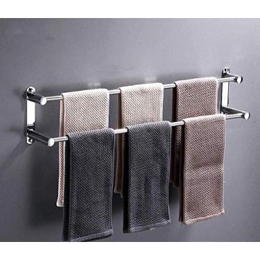 Imagem de Toalheiro de aço inoxidável suporte de toalha montado na parede toalheiro 1 camada 2 camadas 3 camadas toalheiro de banho com ganchos para cozinha, banheiro, banheiro, hotel, escritório-C-50 cm (B)