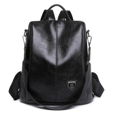 Imagem de Mochila feminina de couro macio PU marrom e preto
