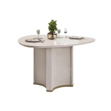 Imagem de Mesa Multiuso Cozinha C- Tampo Madeirado C- Vidro Orgânico 136x136cm Off White-off White - Dj Móveis