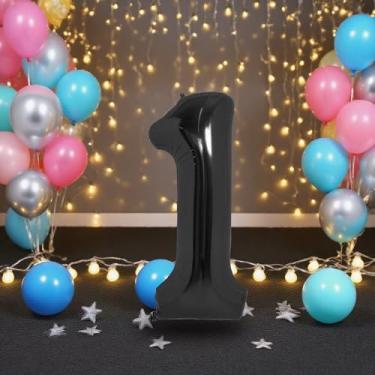 Imagem de Balão numérico de 101 cm de alumínio preto hélio mylar número 1 balão para decorações de festa de aniversário, suprimentos de chá de bebê para crianças, meninos e meninas