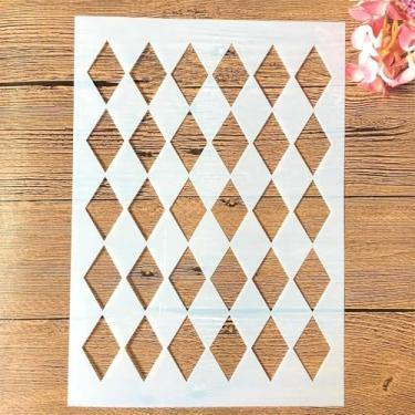 Imagem de TIAMECH A4 Estêncil de arlequim reutilizável para pintura - modelo de camadas de diamante quadriculado, arte de parede DIY, móveis de madeira, álbum de recortes e artesanato (21 x 29,7 cm)