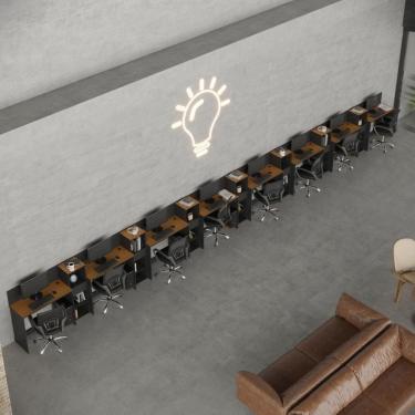 Imagem de Conjunto De Escritório Tech 7 Livreiro E 8 Mesas 90cm - Vian - Preto E Cedro Preto E Cedro