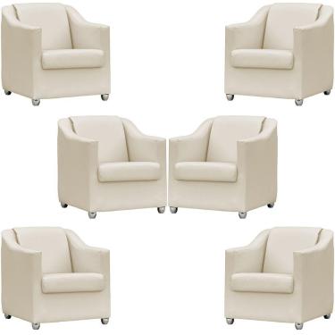 Imagem de Kit 6 Poltronas Mila Corino Cores Pé De Plástico Cromado - Bege Corino