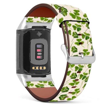 Imagem de Mingdao Pulseira de substituição de couro PU padronizada Fitbit Charge 5/Charge 6, St. Patrick MP3403, MD3403