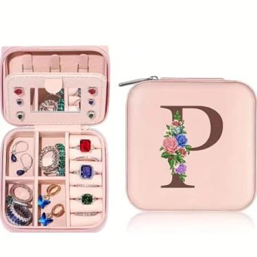Imagem de Caixa de joias personalizada – uma caixa de armazenamento portátil para anéis, brincos e colares de viagem, com padrões florais, tornando-a um presente para vários feriados, como o Natal (rosa 4 x 4 x