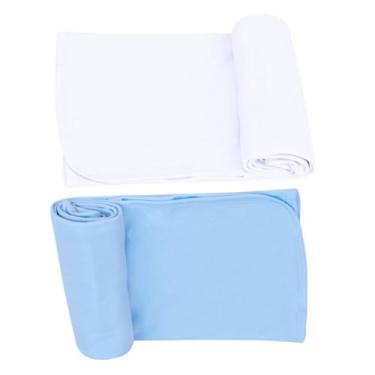 Imagem de Manta Cueiro para Bebê, Malha 100% Algodão, Acabamento em Viés, 80x90cm, Rosa, Azul, Palha, Branco, Amarelo, Verde (Azul/Branca, 2 Mantas Coeiro)